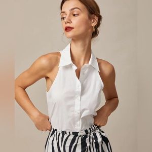 NWT RIHOAS The White Collared Button Up Sleeveless Shirt